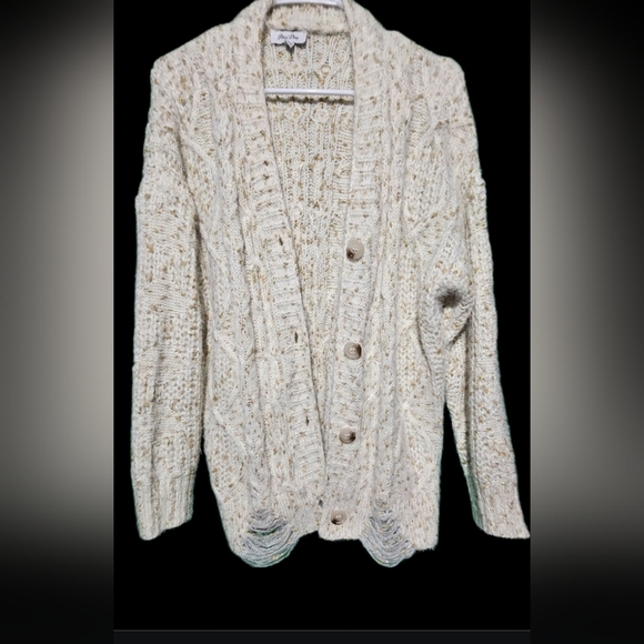 Petal Dew Gold Spec Cozy Cream Cable Knit Sweater Small - Oversized EUC PTP 23 - Picture 4 of 5